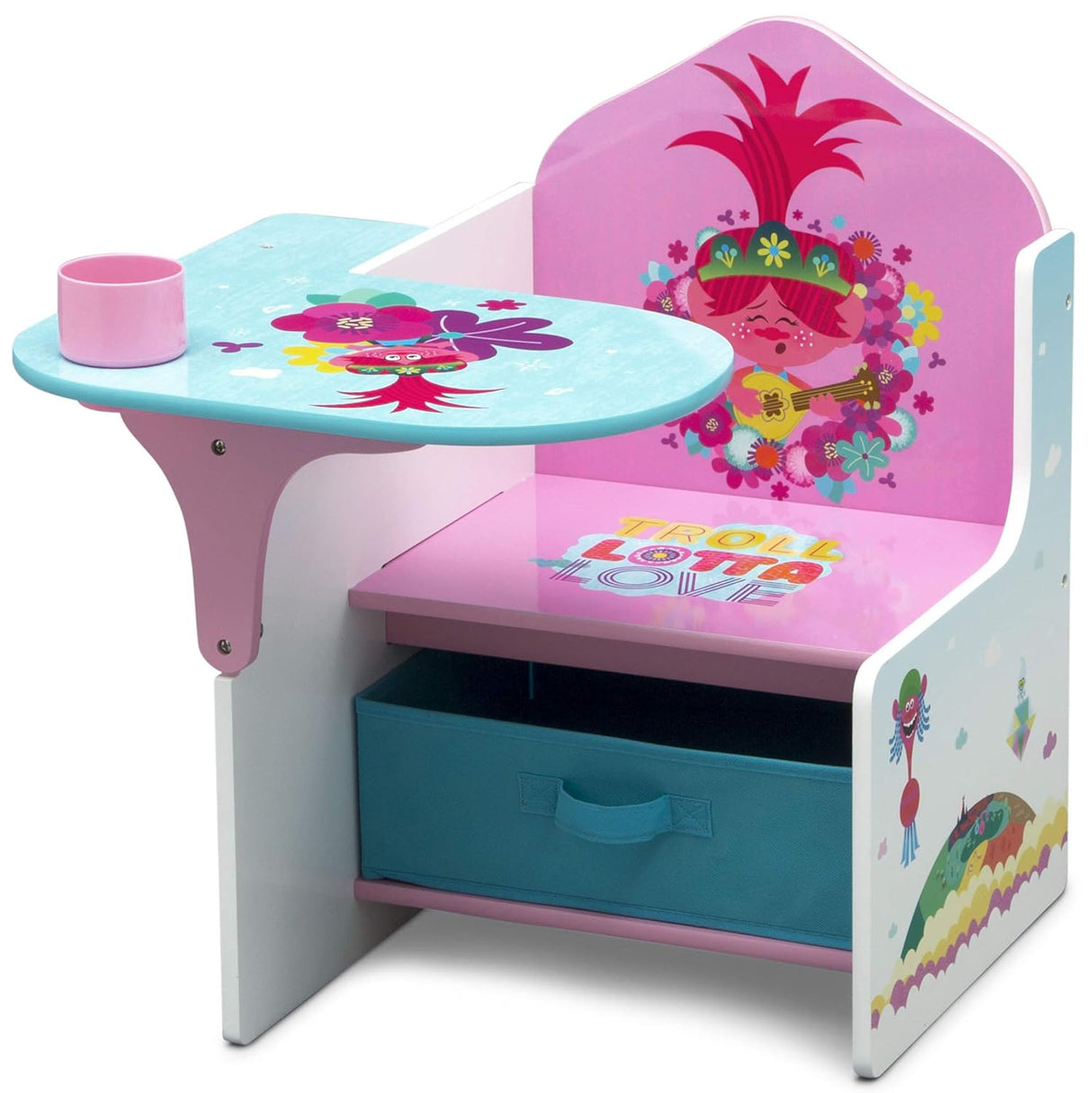 Escritorio con silla y compartimento de almacenamiento