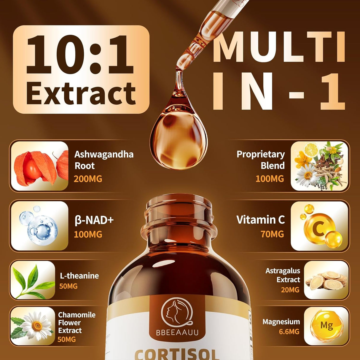 Cortisol Supplements, 21 en 1, Ashwagandha, L-Theanine, 60ml