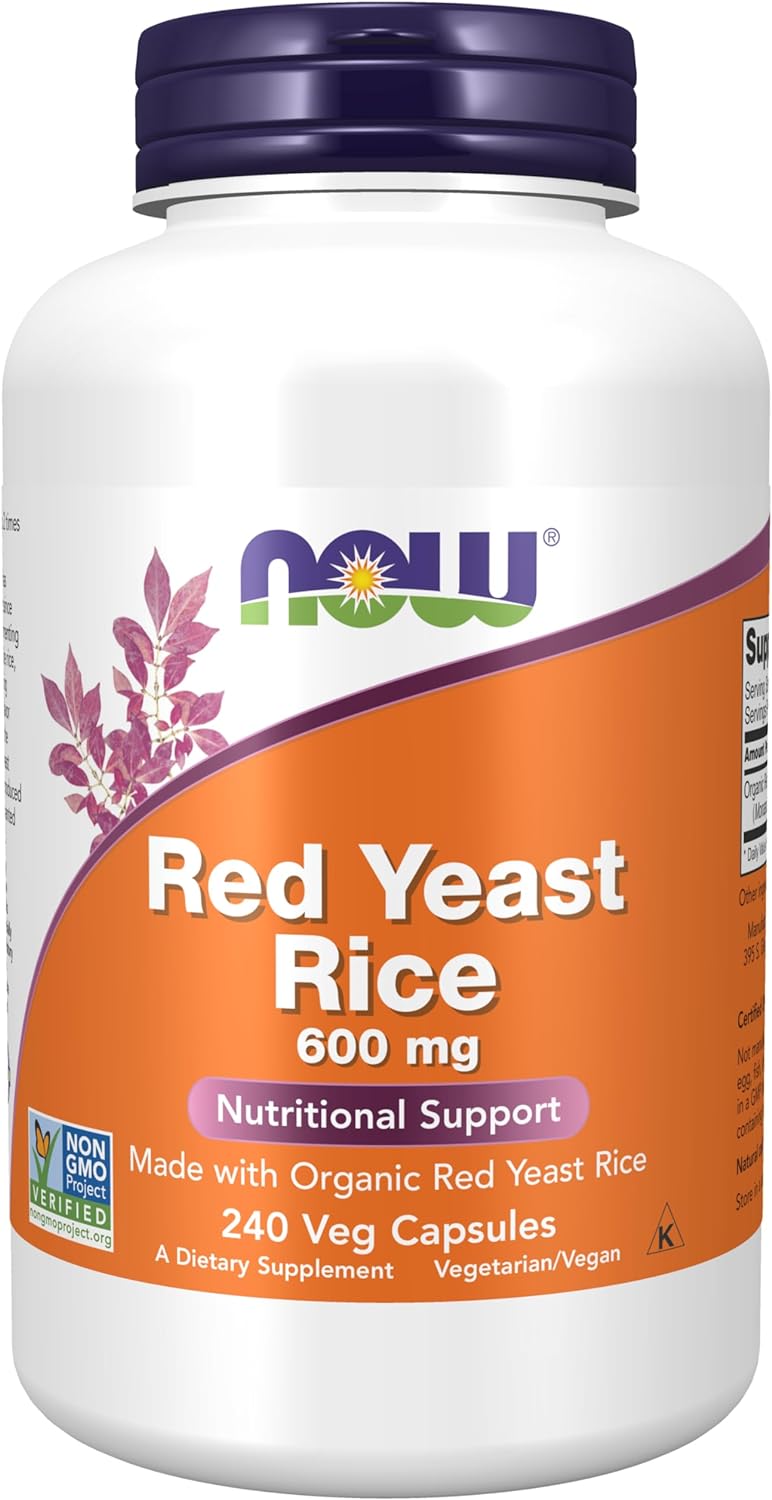 NOW Suplementos, Arroz de Levadura Roja 600 mg, Hecho con Arroz Orgánico de Levadura Roja, 240 Cápsulas Vegetales