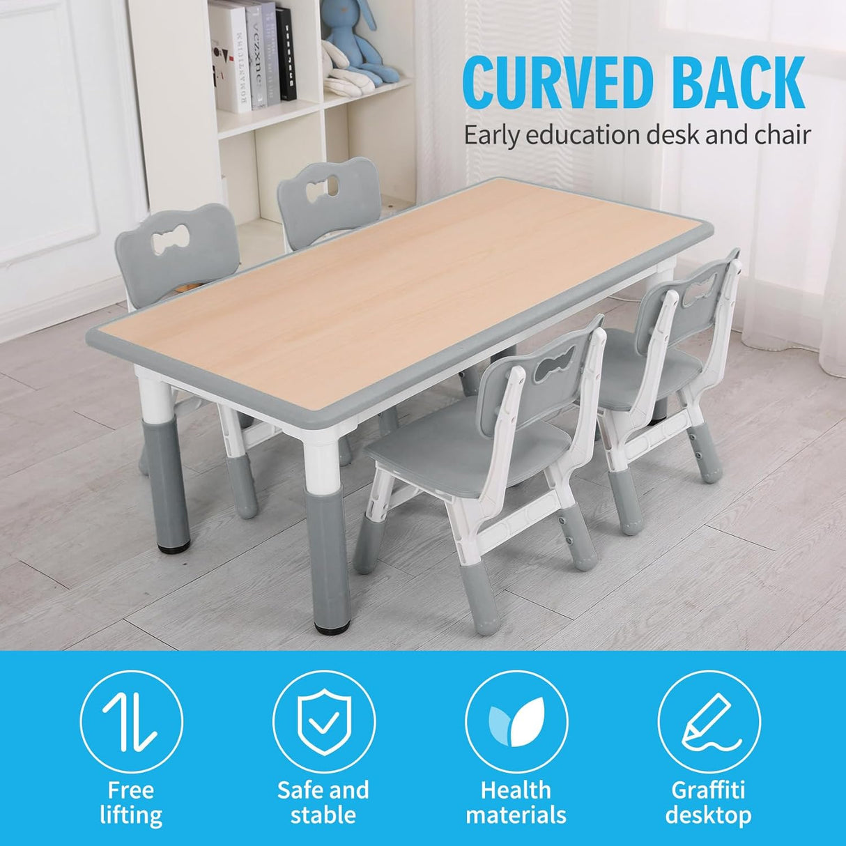 Juego de mesa y sillas ajustable en altura con 4 asientos