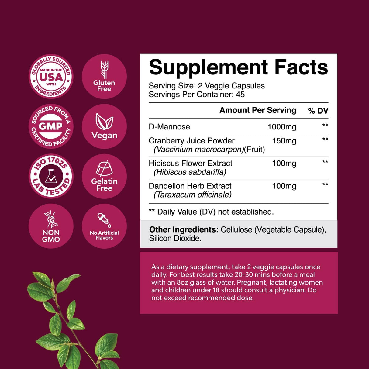 Cápsulas de D-manosa y arándano para el tracto urinario