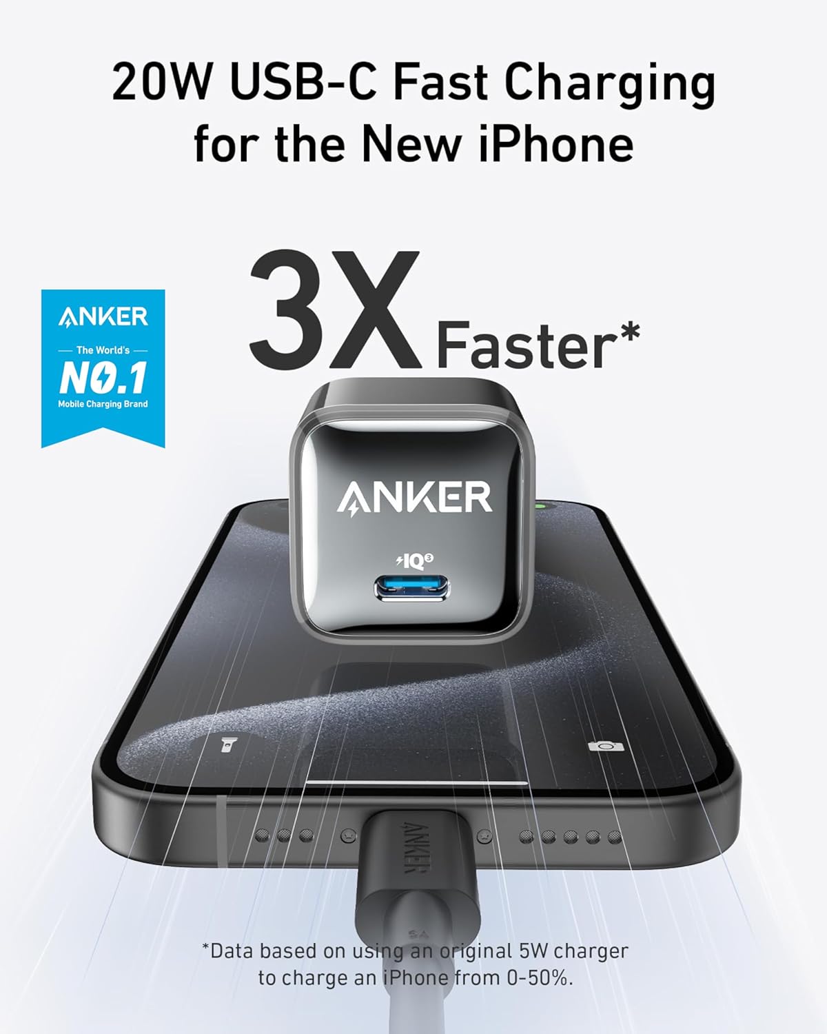 Bloque de cargador USB C de 20 W Anker para celulares