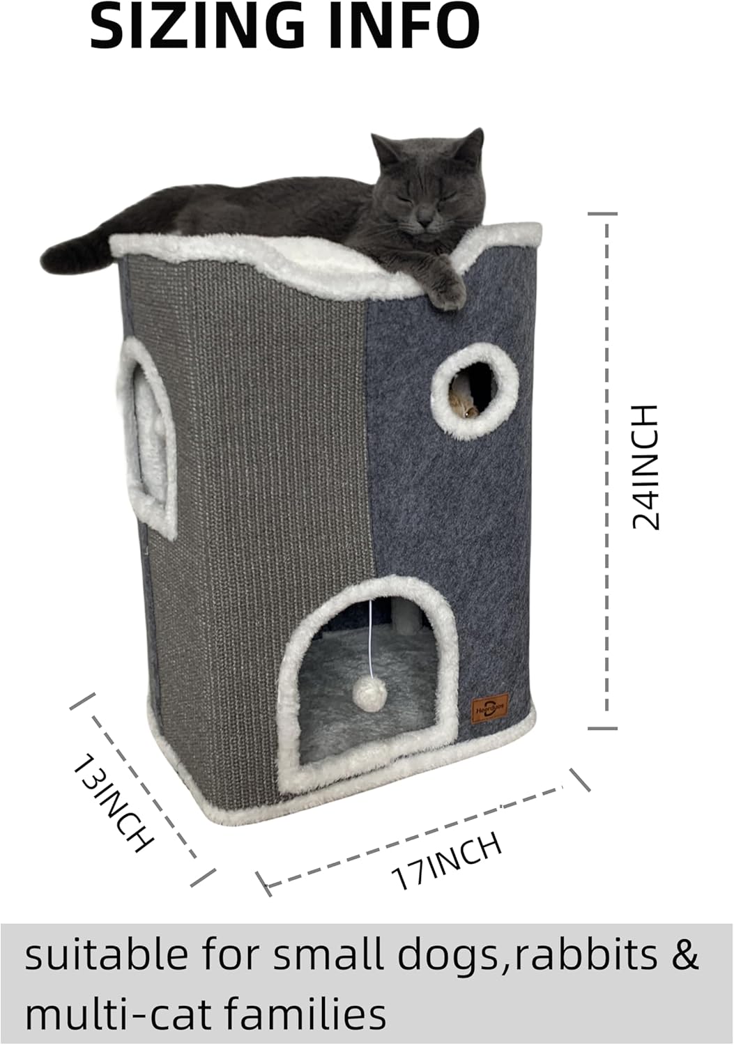 Casa de gato de 3 niveles, moderno, con rascador y cueva