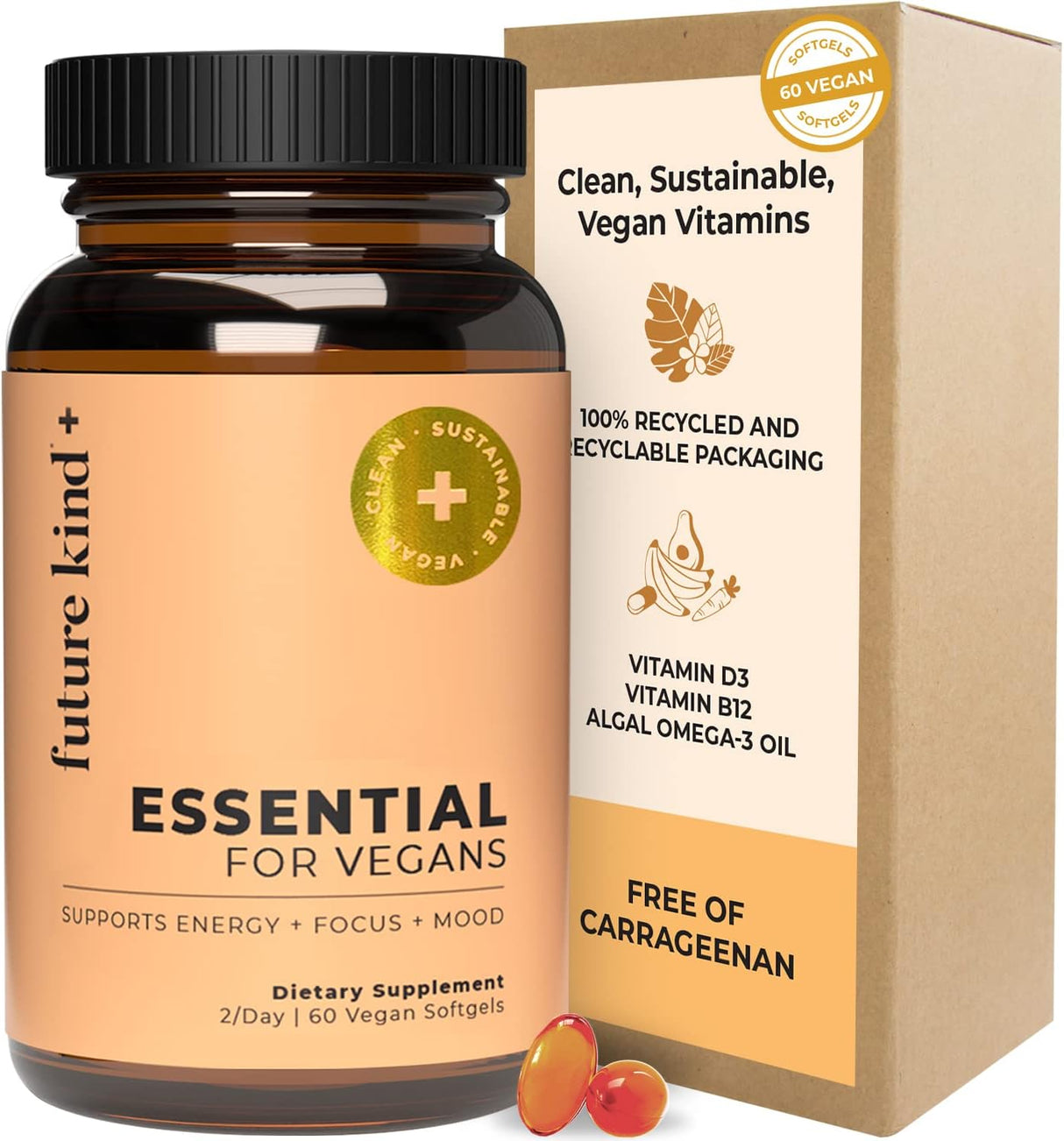 Multivitaminas Veganas Future Kind, Omega 3, B12, 60 Softgels