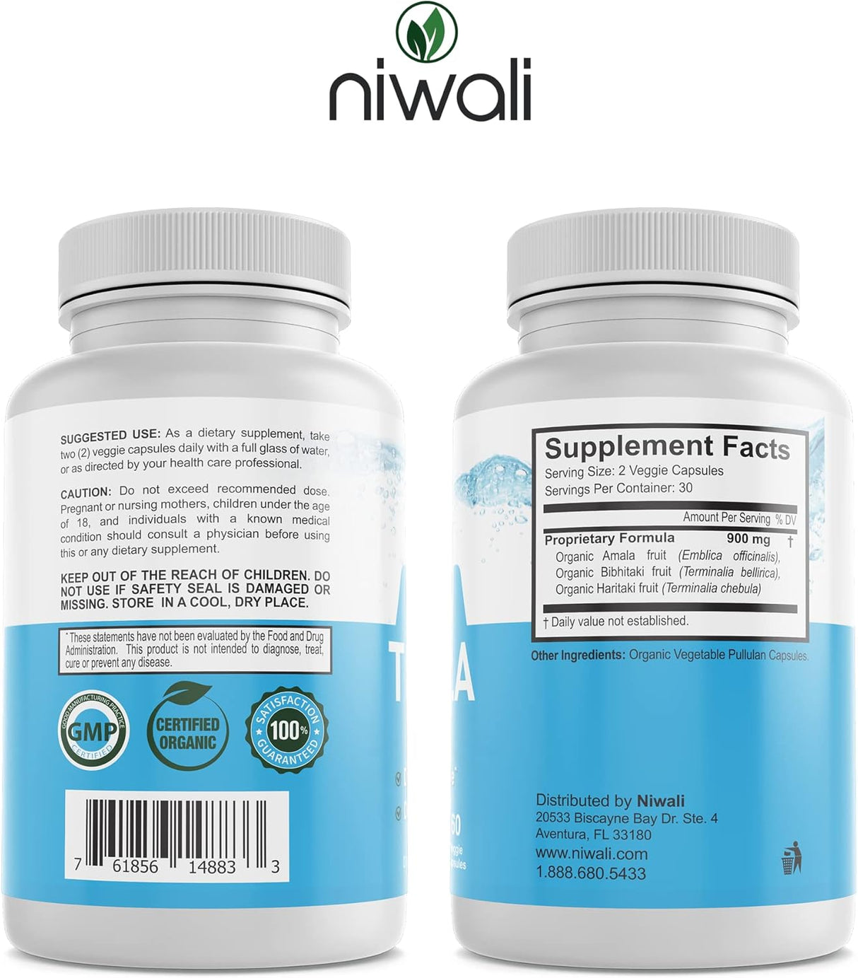 Suplemento orgánico de hierbas Triphala Apoyo del colon 60u