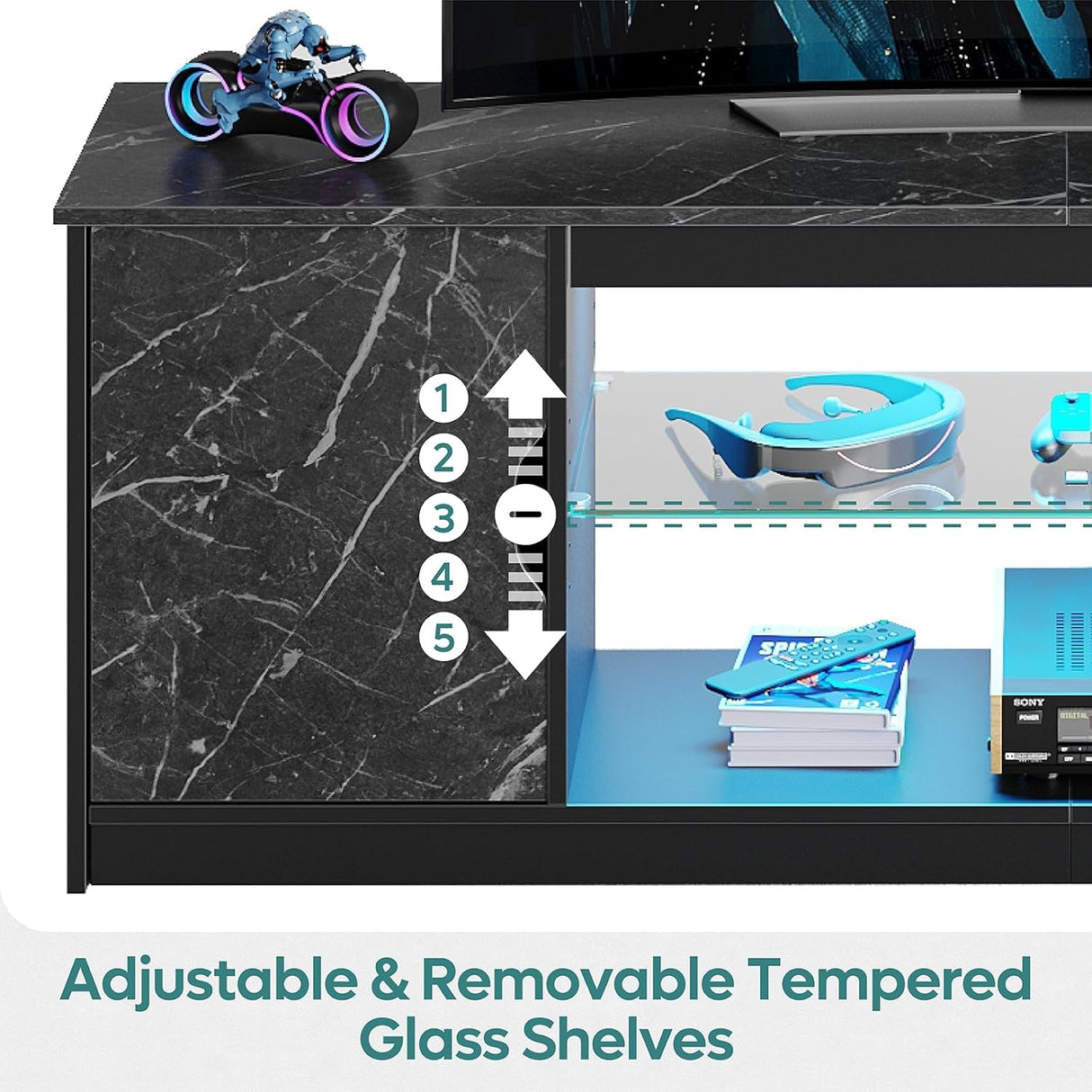 Bestier Soporte TV LED con enchufes, estante ajustable 58