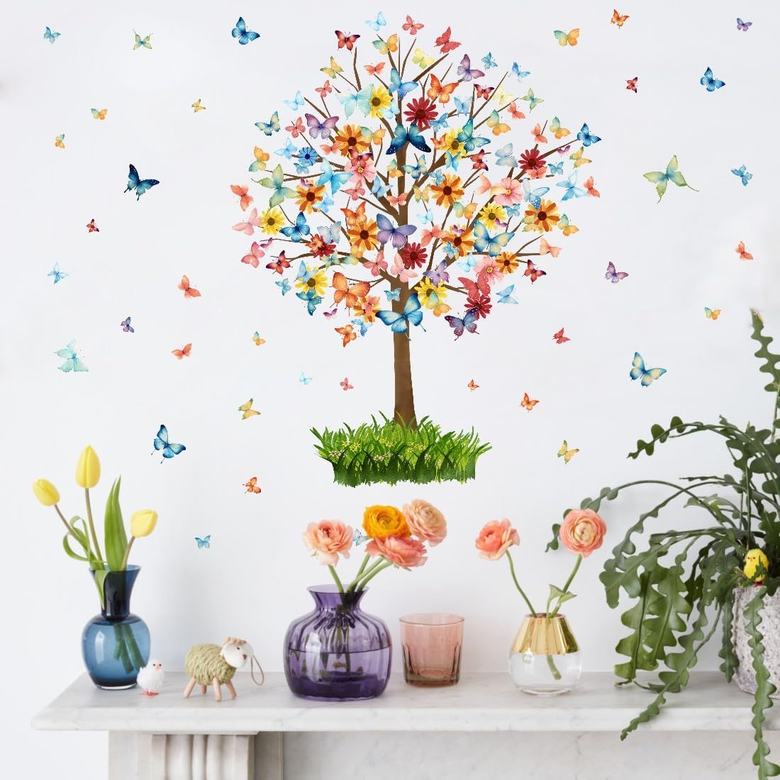 Vinilo Decorativo Mariposas y Árbol, Pared Infantil, Modelo A