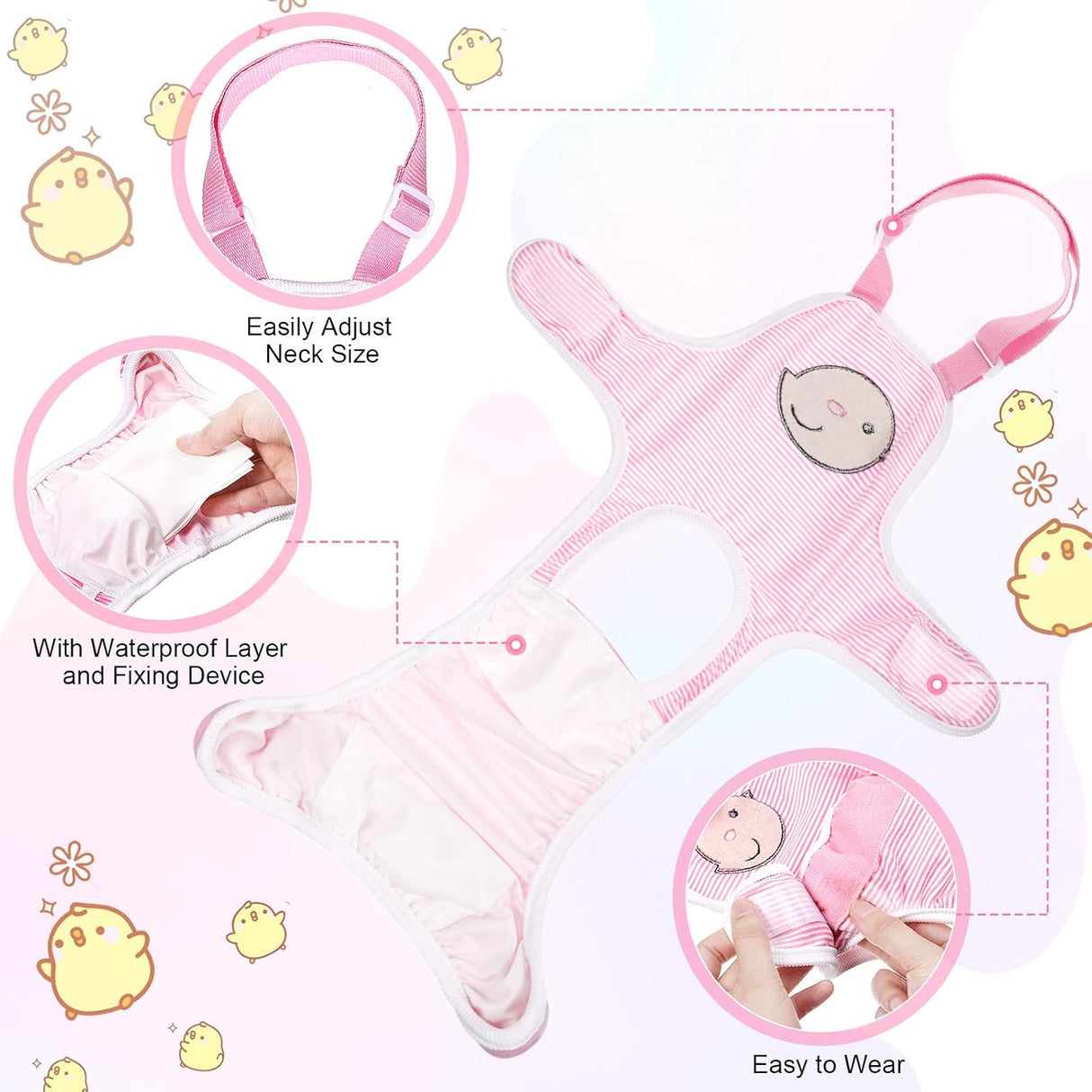 3 piezas de pañales sanitarios a rayas tirantes reutilizables