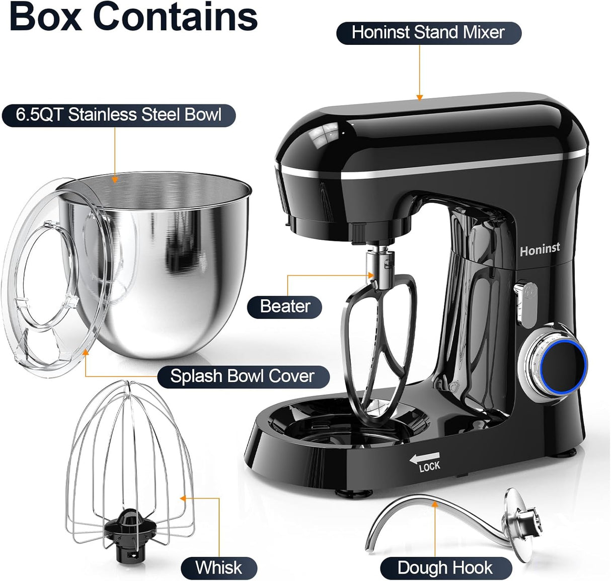 Batidora de Pie 6.5QT 10 Velocidades 660W, Modelo 660W