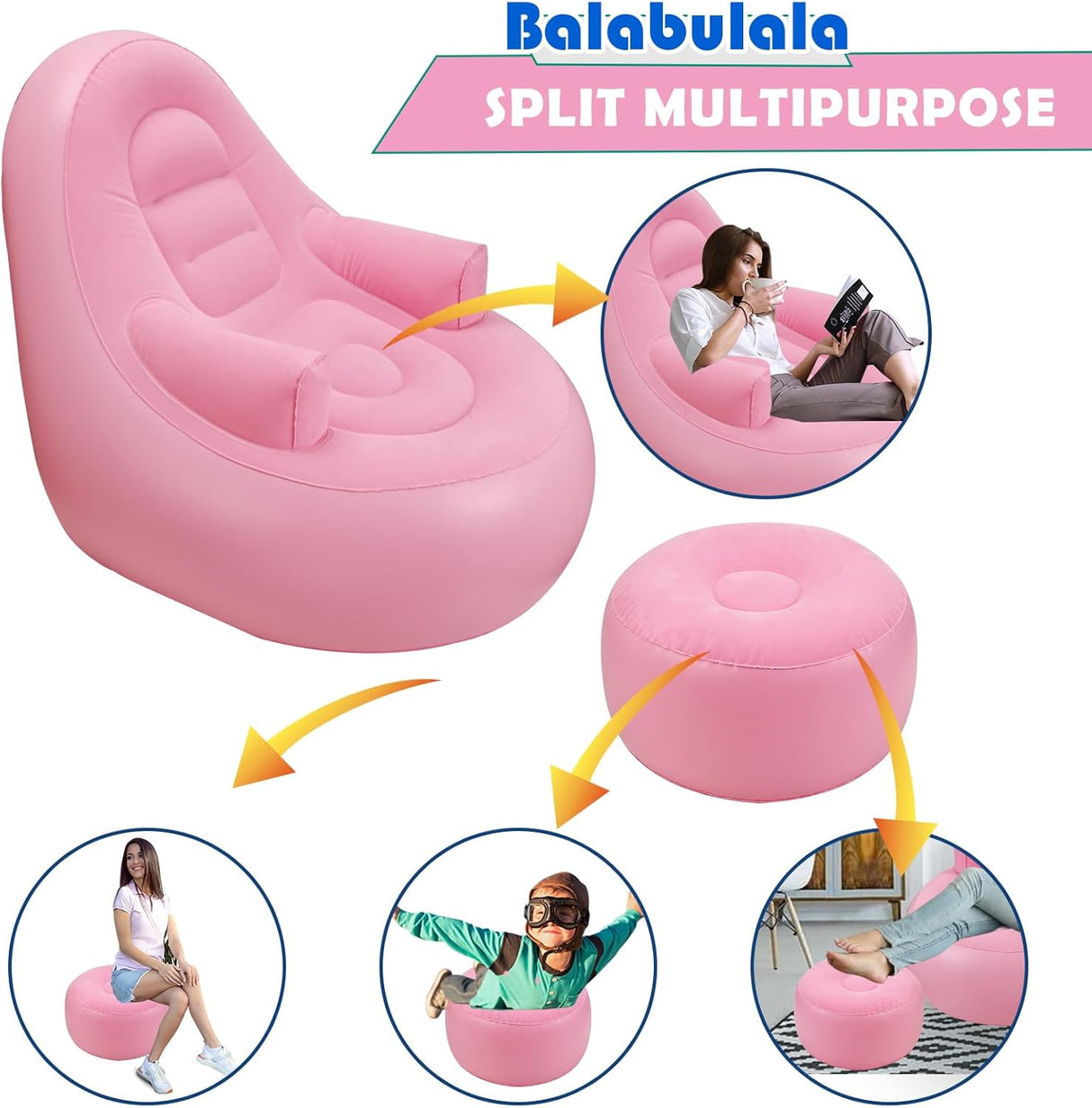 Sofá Inflable con Descansabrazos y Puff, Ideal para Camping