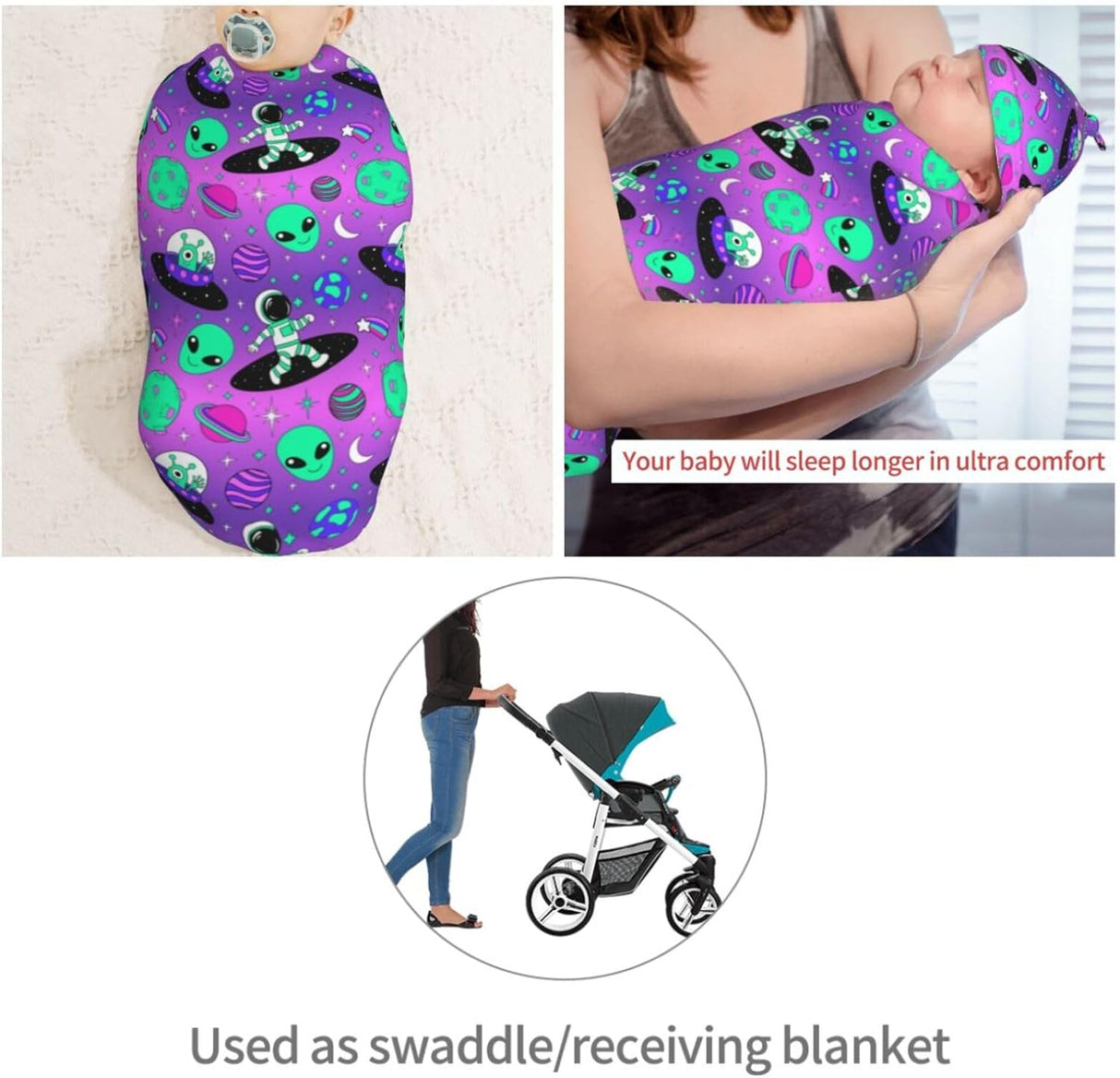 Manta de Envueltas para Bebés Astronautas y Alienígenas, Suave