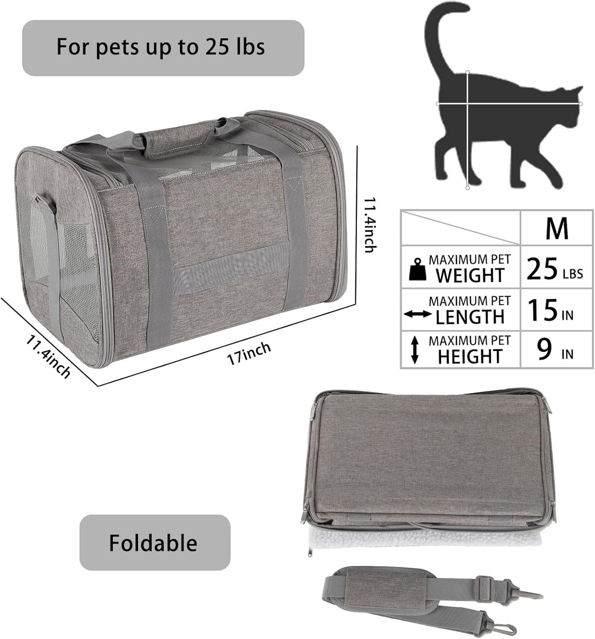 Transportín para Gatos - Aprobado por Aerolíneas, Portable 17*11*11