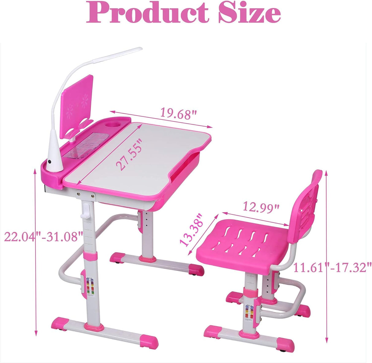 Set Escritorio y Silla Infantil Ajustable con Luz LED y Cajón