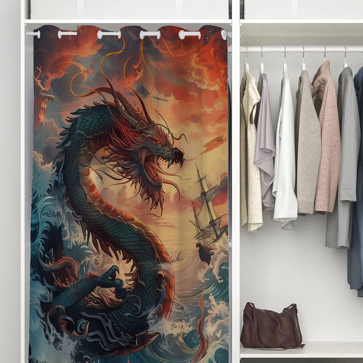 Cortina Divisoria de Habitación con Dragón Japonés Anime, 34x80