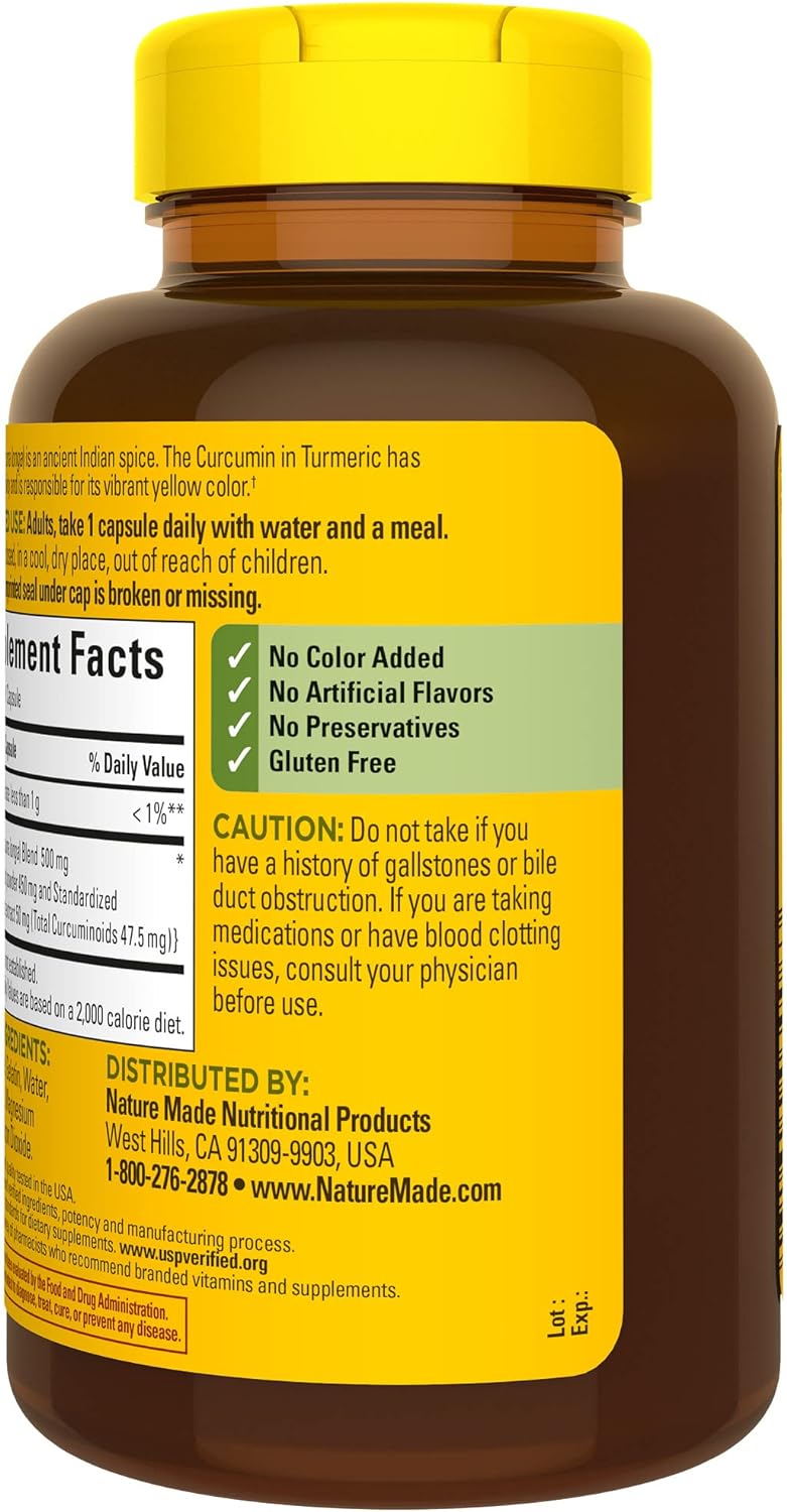 Cápsulas de Cúrcuma 500 mg, Soporte Antioxidante, 60 uds