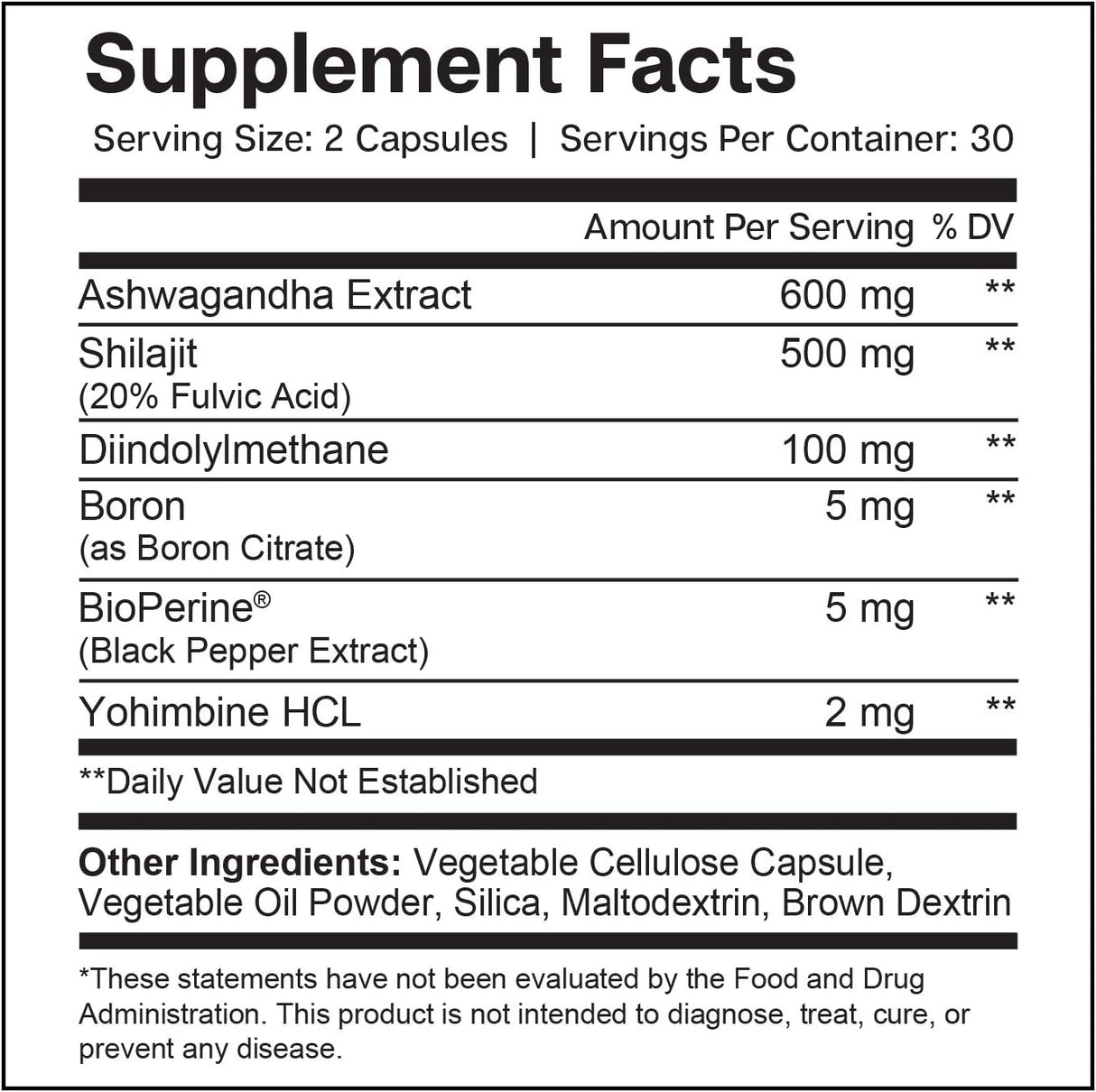 Suplemento de salud masculina T con DIM, Ashwagandha