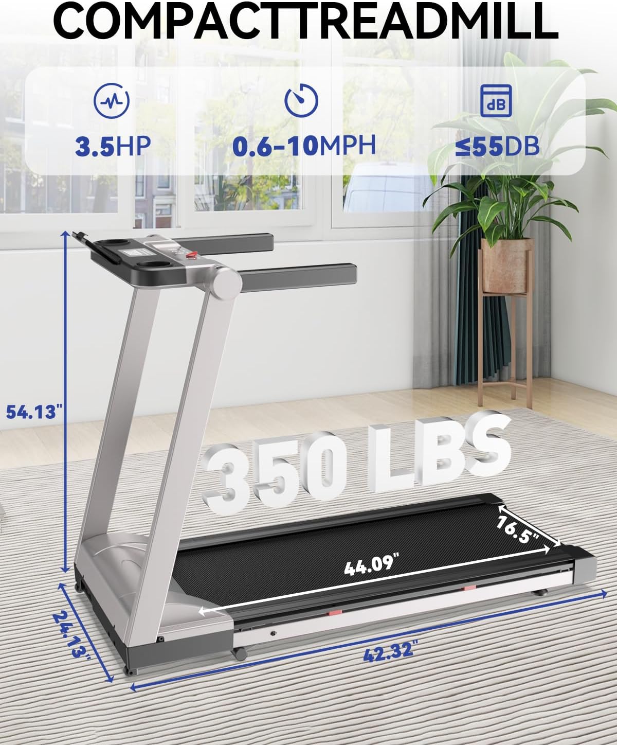 Cinta de Correr DeerRun, Plegable, 3.5 HP, 350 LBS, Bluetooth