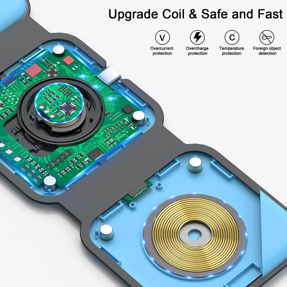 Cargador inalámbrico 3 en 1 magnética de viaje color azul