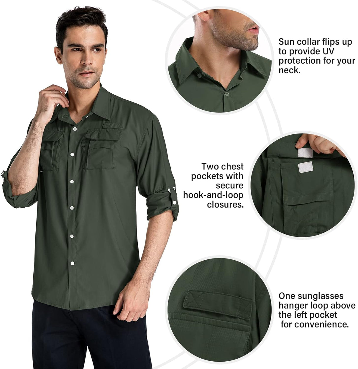 Anteef Camisas de safari para hombre manga larga