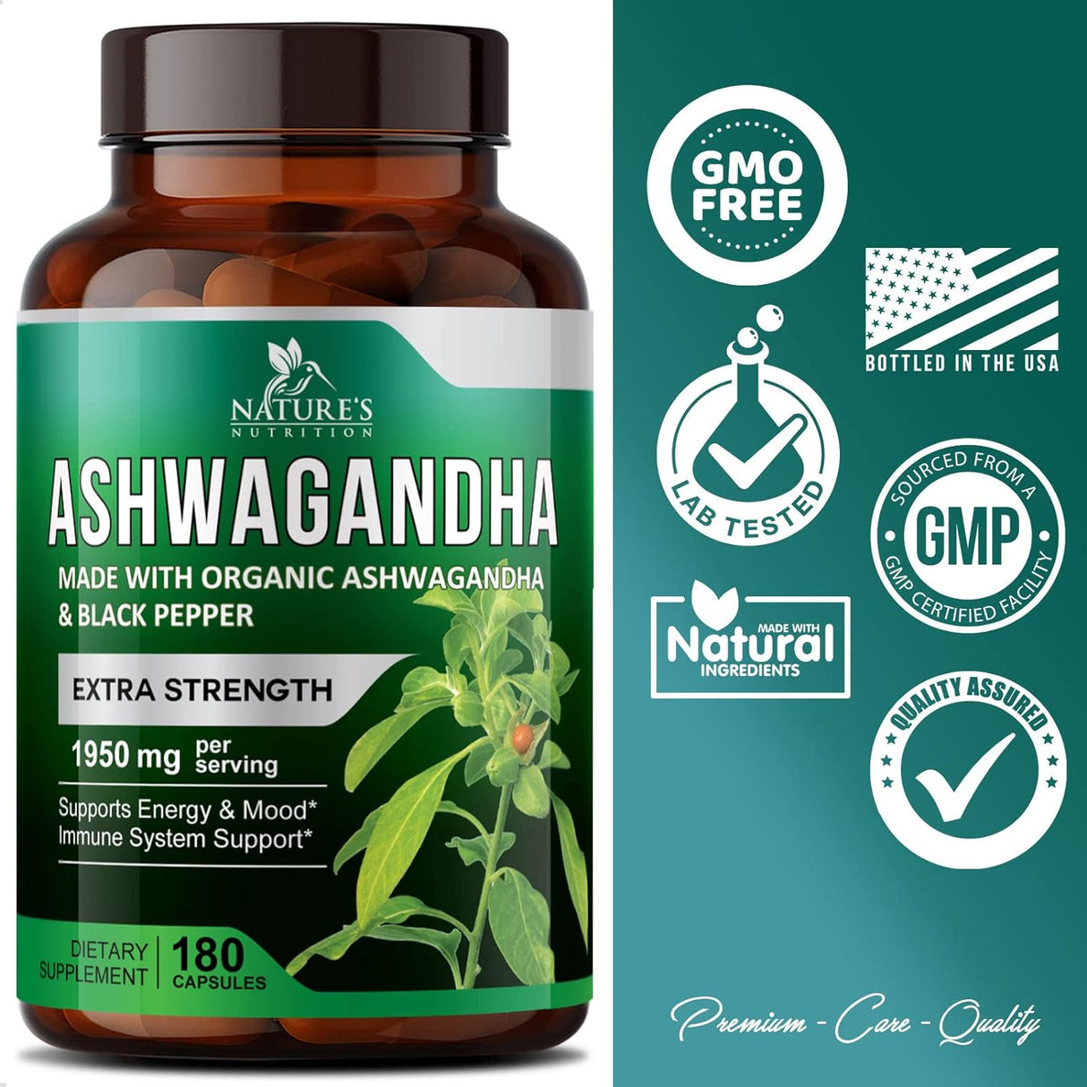 Suplemento Nature's Nutrition orgánicas de Ashwagandha Extra
