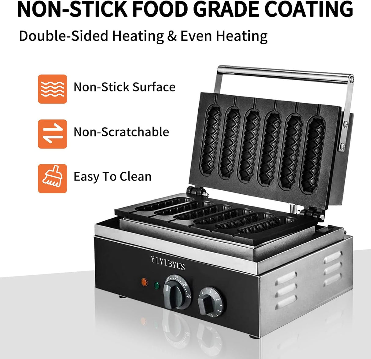 Máquina de Waffles 6 PCS, 1500W, Control Temp 50-300℃, 110V