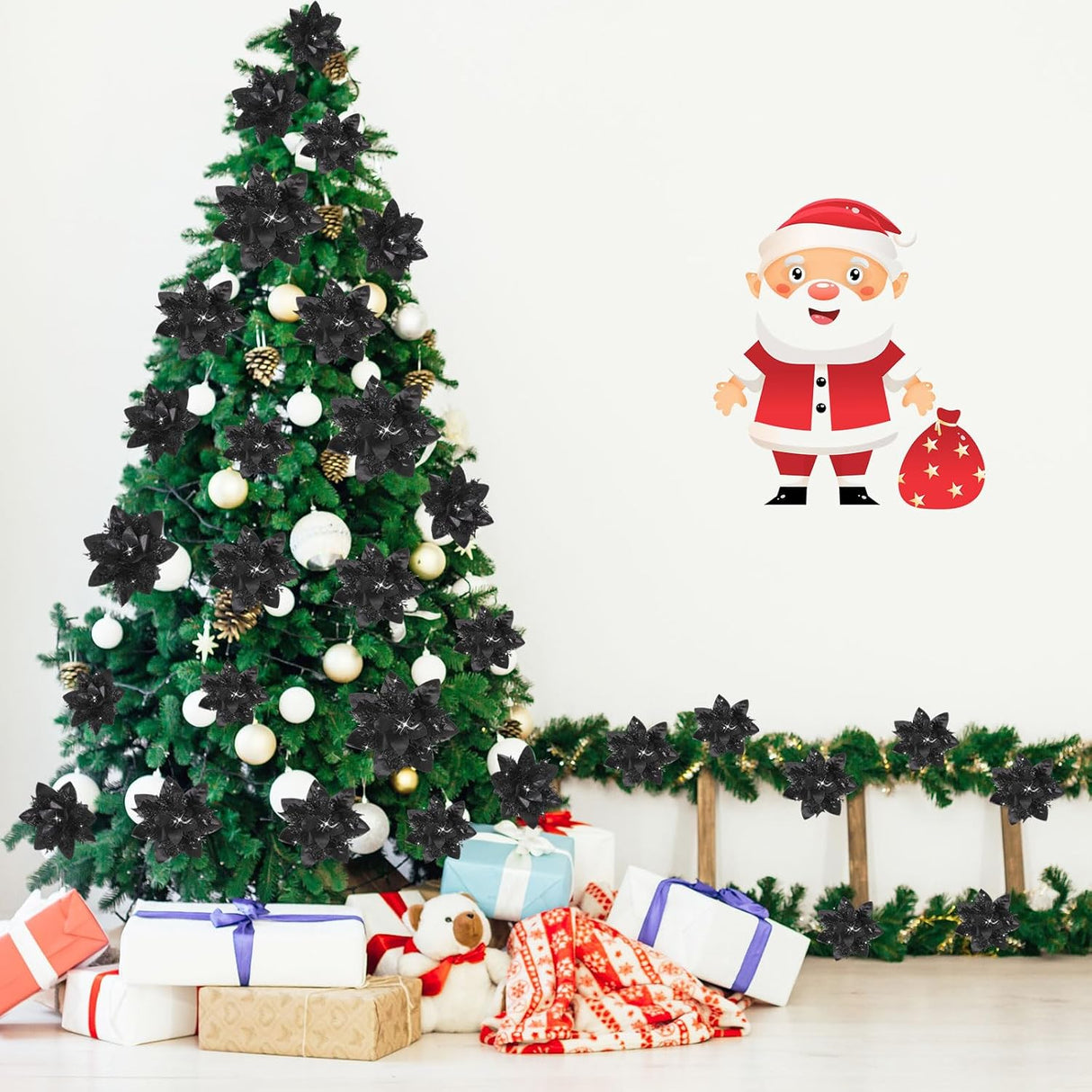 36 Piezas Flores Poinsettia Artificiales Navidad Clips 6/4/3 Pulgadas