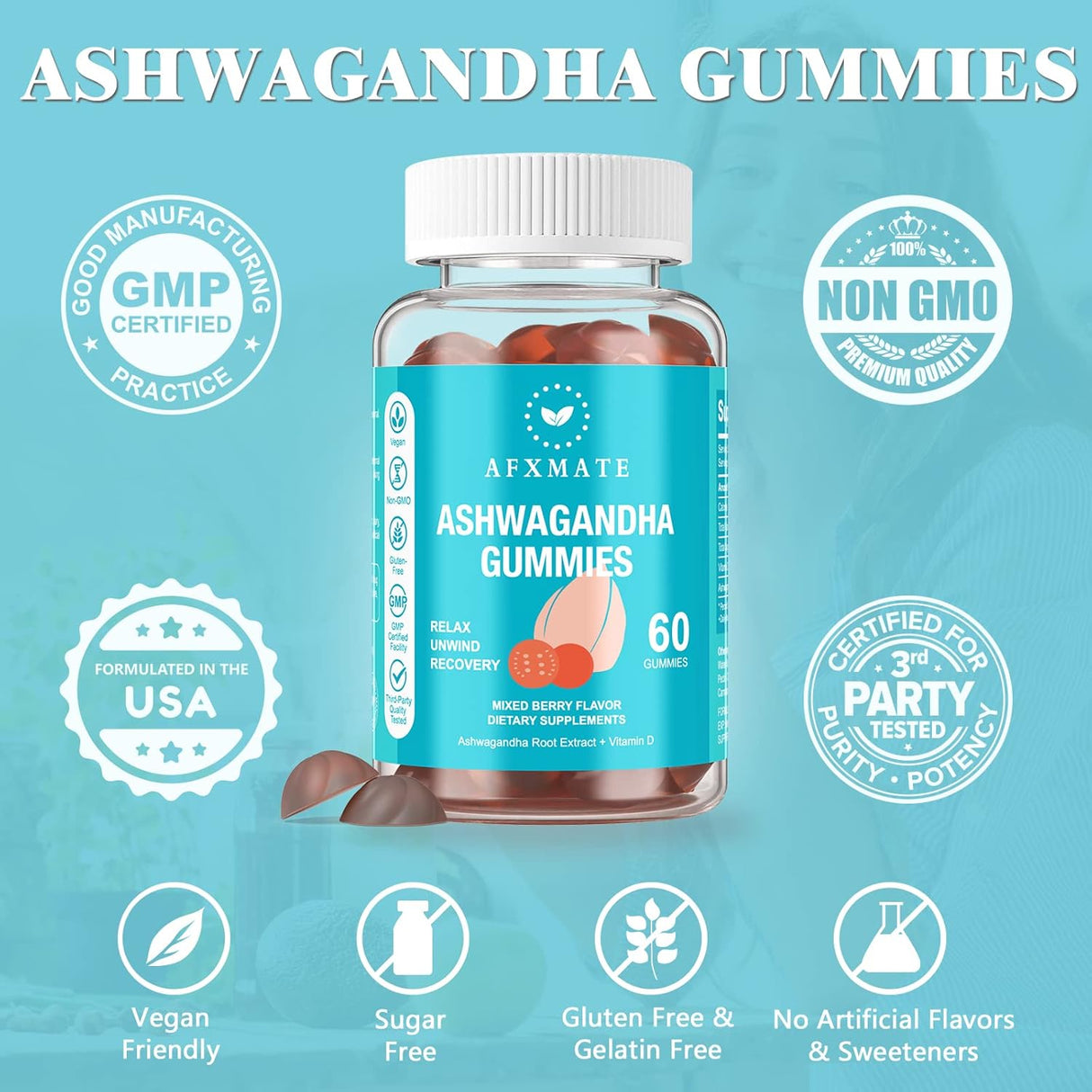 Gummies de Ashwagandha y Vitamina D AFXMATE 120 Contenido