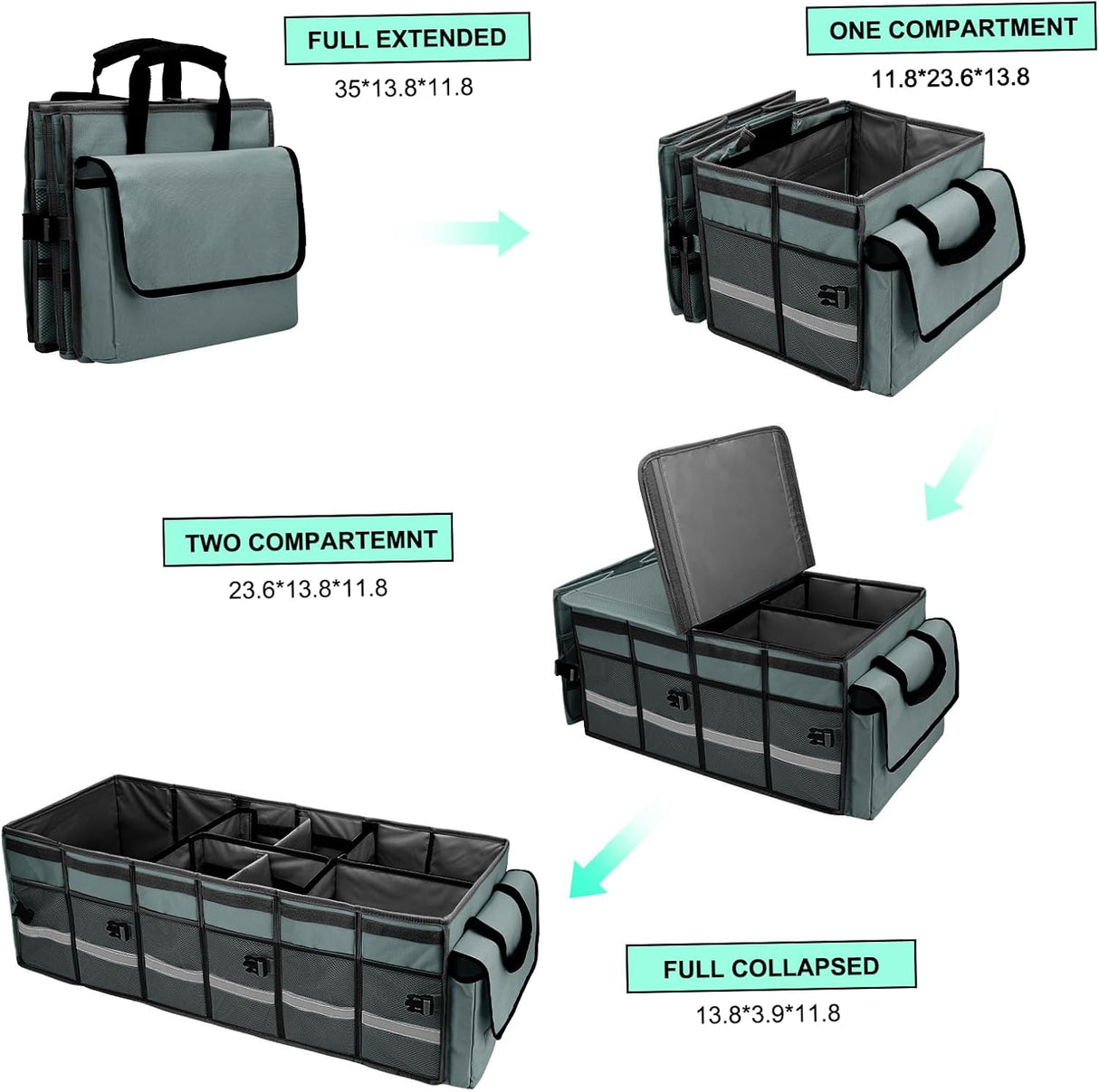 Organizador de Maletero con Enfriador, 6 Divisores, Plegable