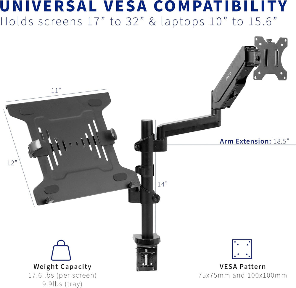 Soporte Doble VIVO para Monitor y Laptop, Ajuste Neumático, STAND-V102L