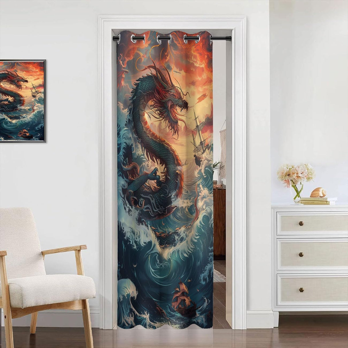 Cortina Divisoria de Habitación con Dragón Japonés Anime, 34x80