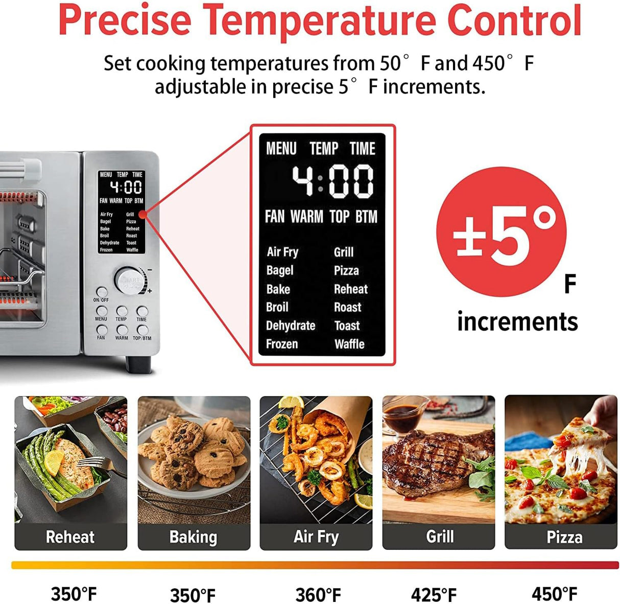 Nuwave Bravo - Horno tostador digital 12 en 1, horno de convección de encimera y freidora de aire, 1800 vatios, capacidad de 21 cuartos de galón, controles de temperatura de 50°-450°F, cocción envolvente de doble zona, tecnología T lineal, aspecto SS