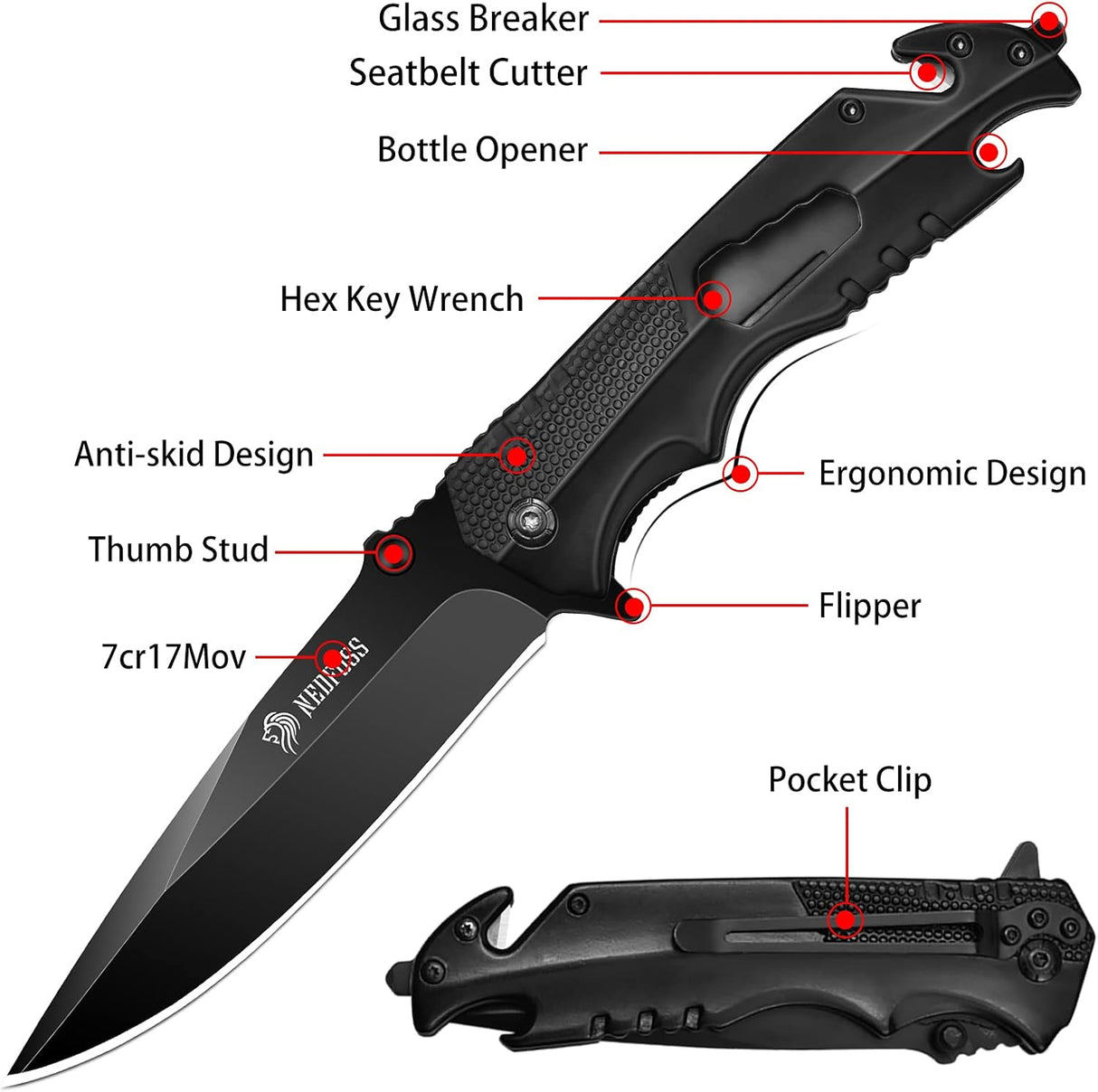 Cuchillo de bolsillo para hombres plegable multiherramienta