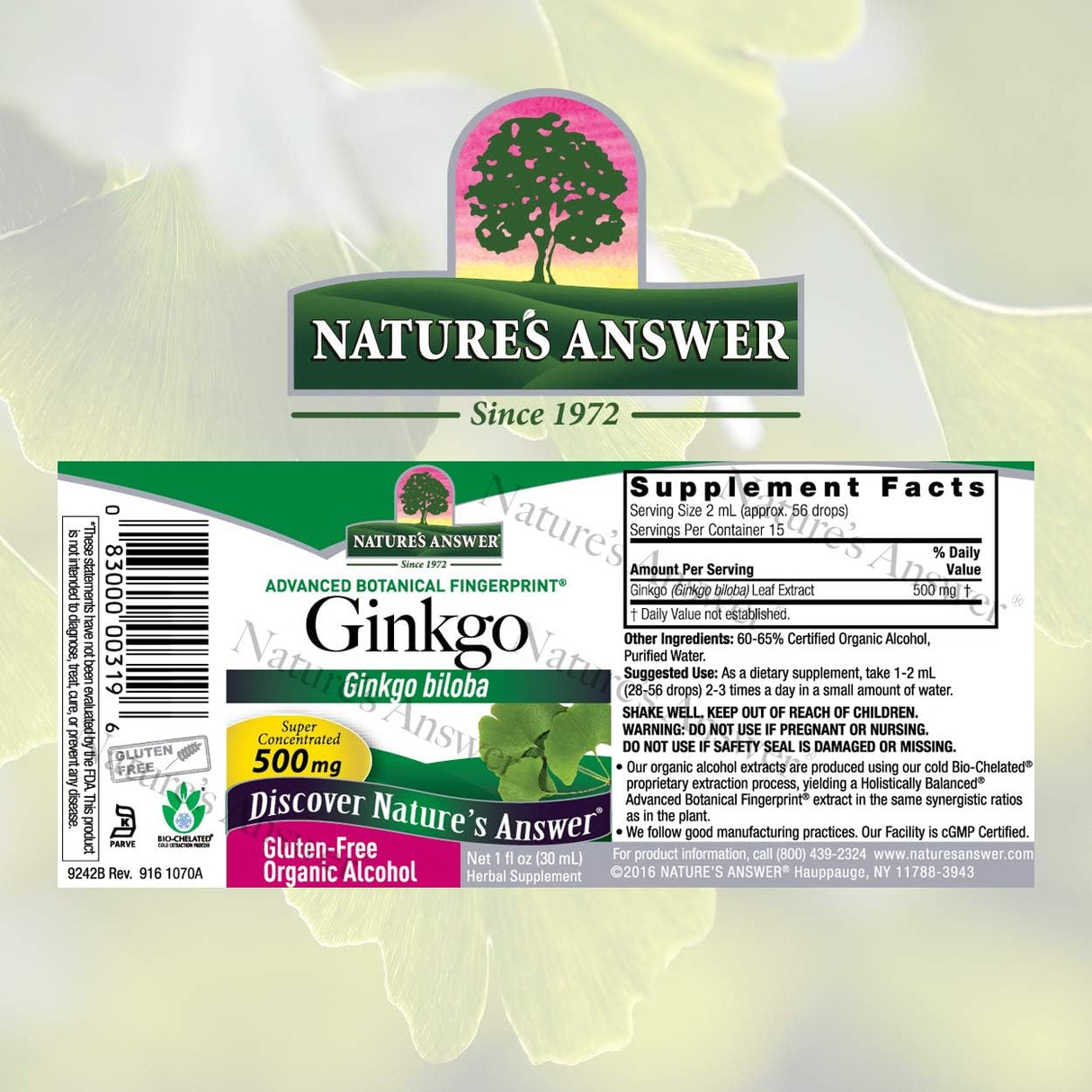 Ginkgo Leaf con Alcohol Orgánico | Función Cognitiva Energía