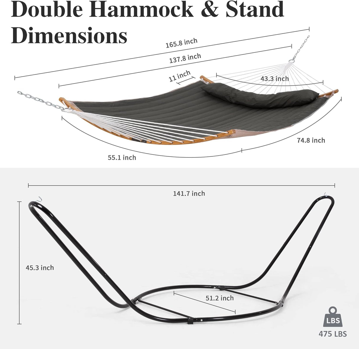 Hamaca Doble SUNCREAT con Soporte, Barra Curvada, Modelo Patentado