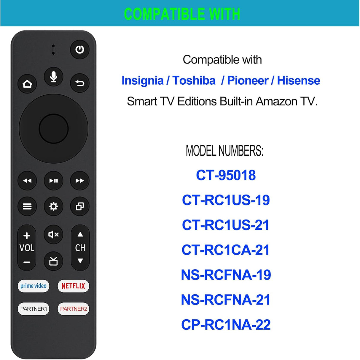 Control Remoto CT-RC1CA-21 para Smart TV Insignia/Toshiba
