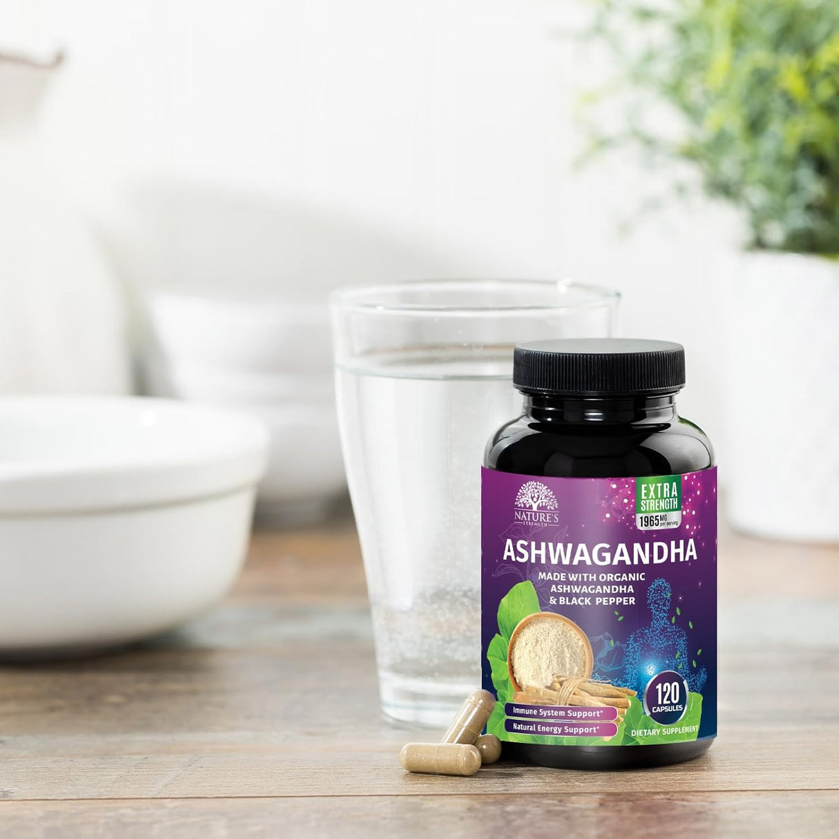 Suplemento Orgánico de Ashwagandha 1950 mg - 120 Cápsulas