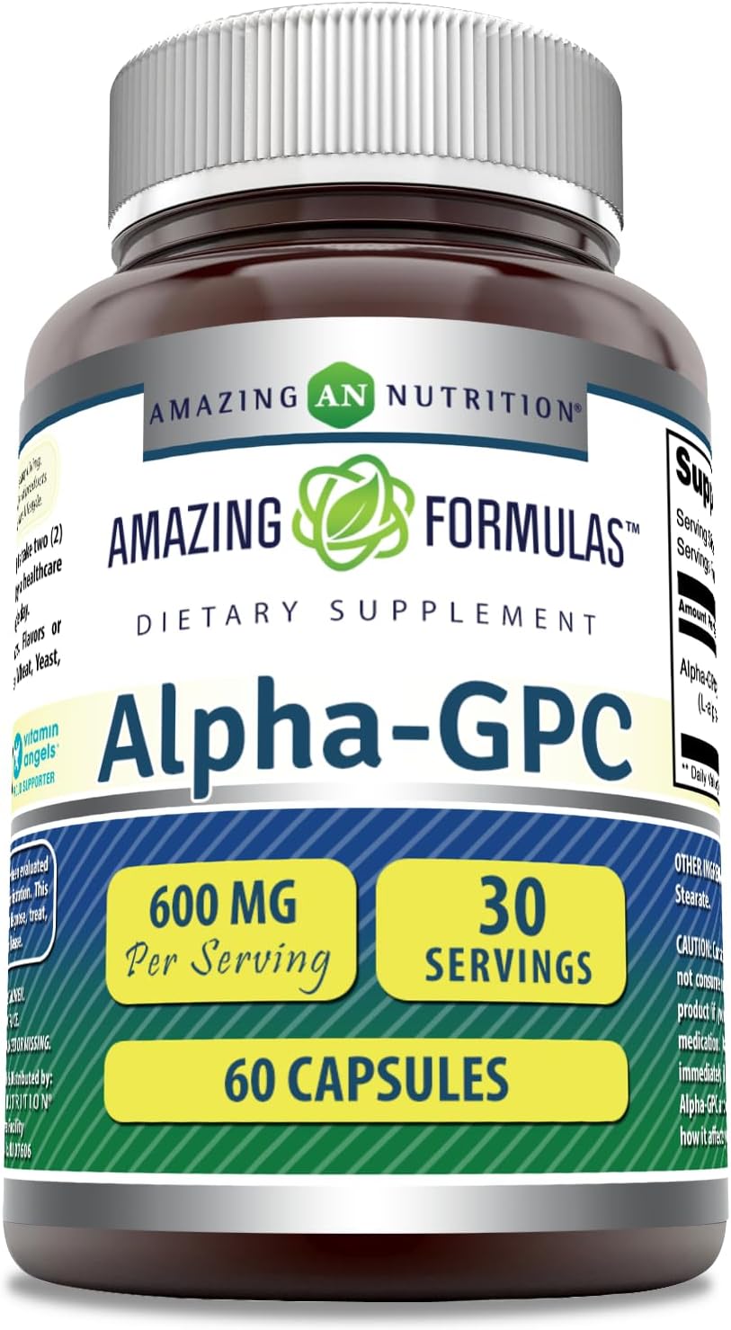 Fórmula Asombrosa Suplemento Alpha GPC 600 Mg Sin OGM, Sin Gluten