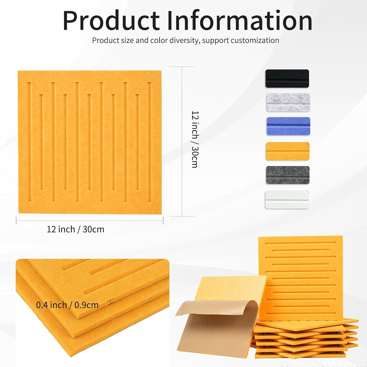 Paneles Acústicos Autoadhesivos 12 x 12 - 12 Pack, Alta Densidad