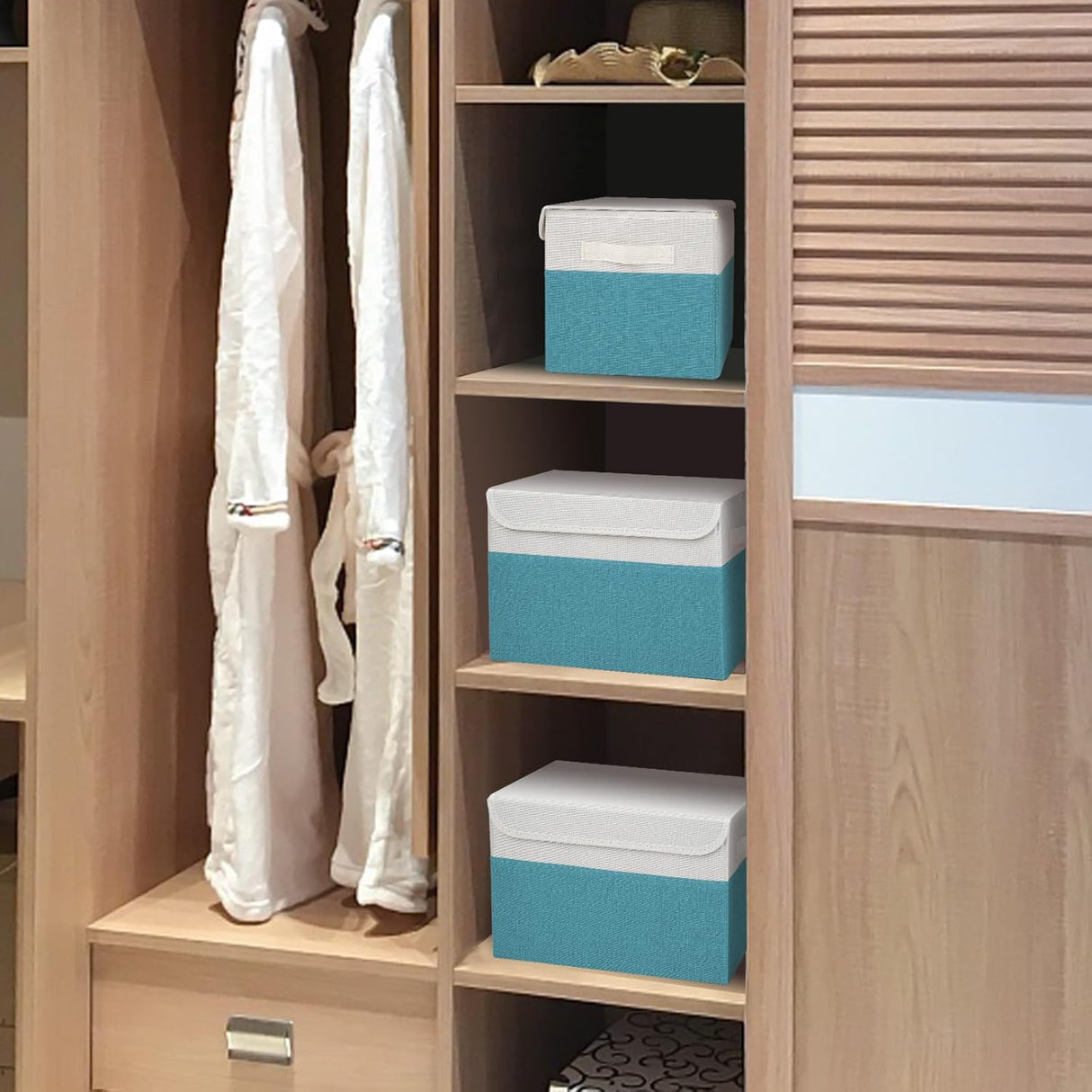 Cesta organizadora plegable de tela, 22 cuartos, tapa flip-top