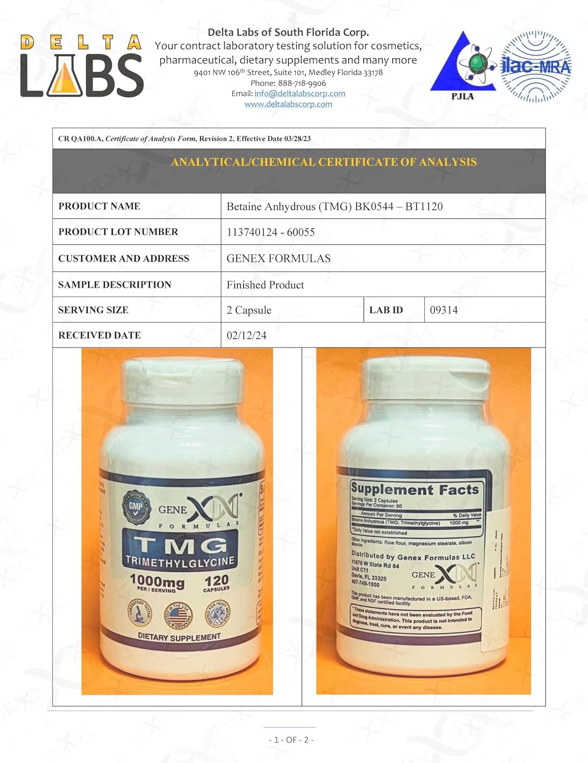 Suplemento GENEX 1000mg TMG pack 3 Betaína anhidra hepático