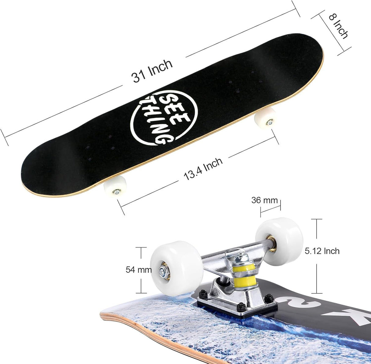 Skateboard estándar de 31" con camiones pro y herramienta T