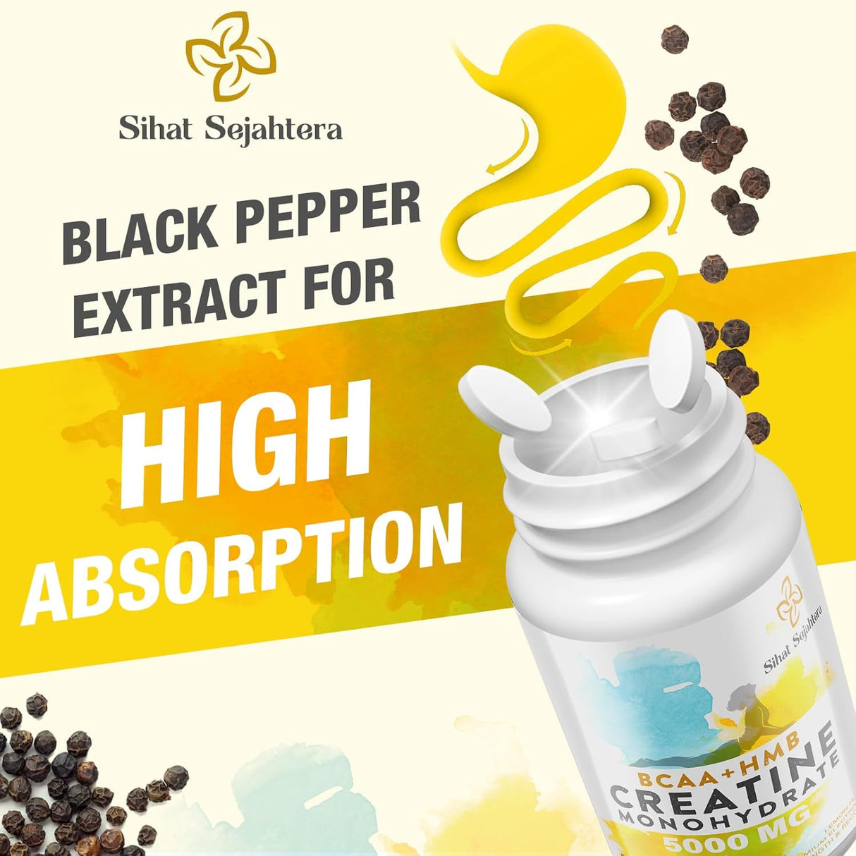 Creatina Monohidratada 8 en 1, Sin Azúcar, 90 Tabletas