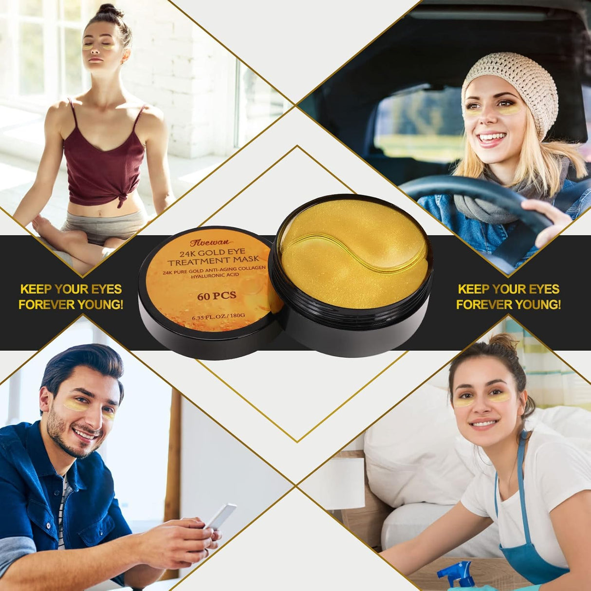 Parches para debajo d los ojos de oro de 24 quilates Fivewan