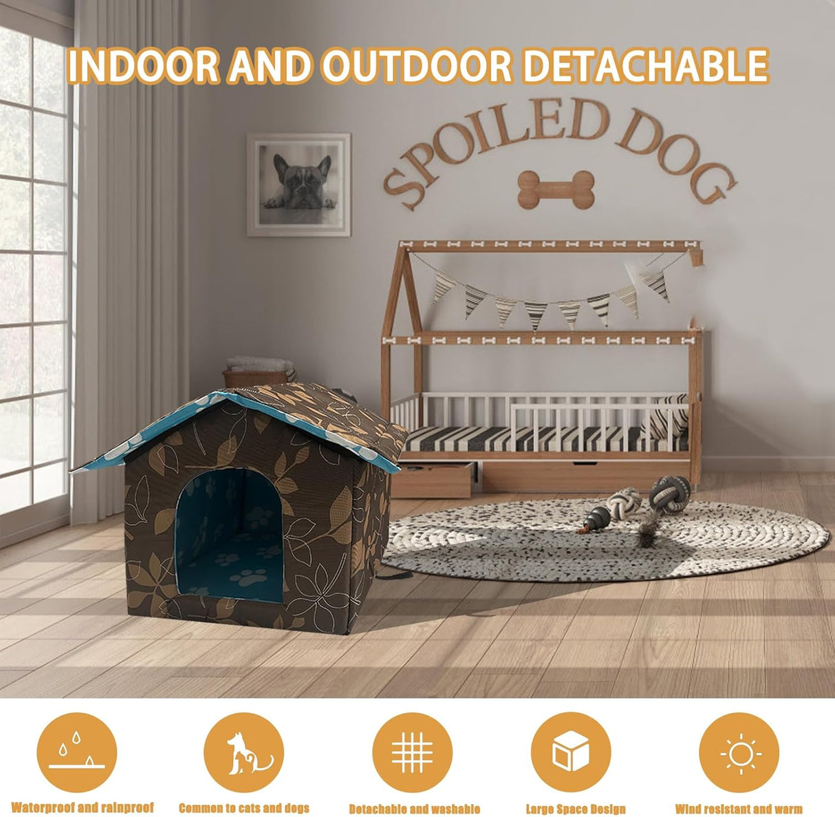 Casa para perros impermeable plegable con cojín, refugio fresco
