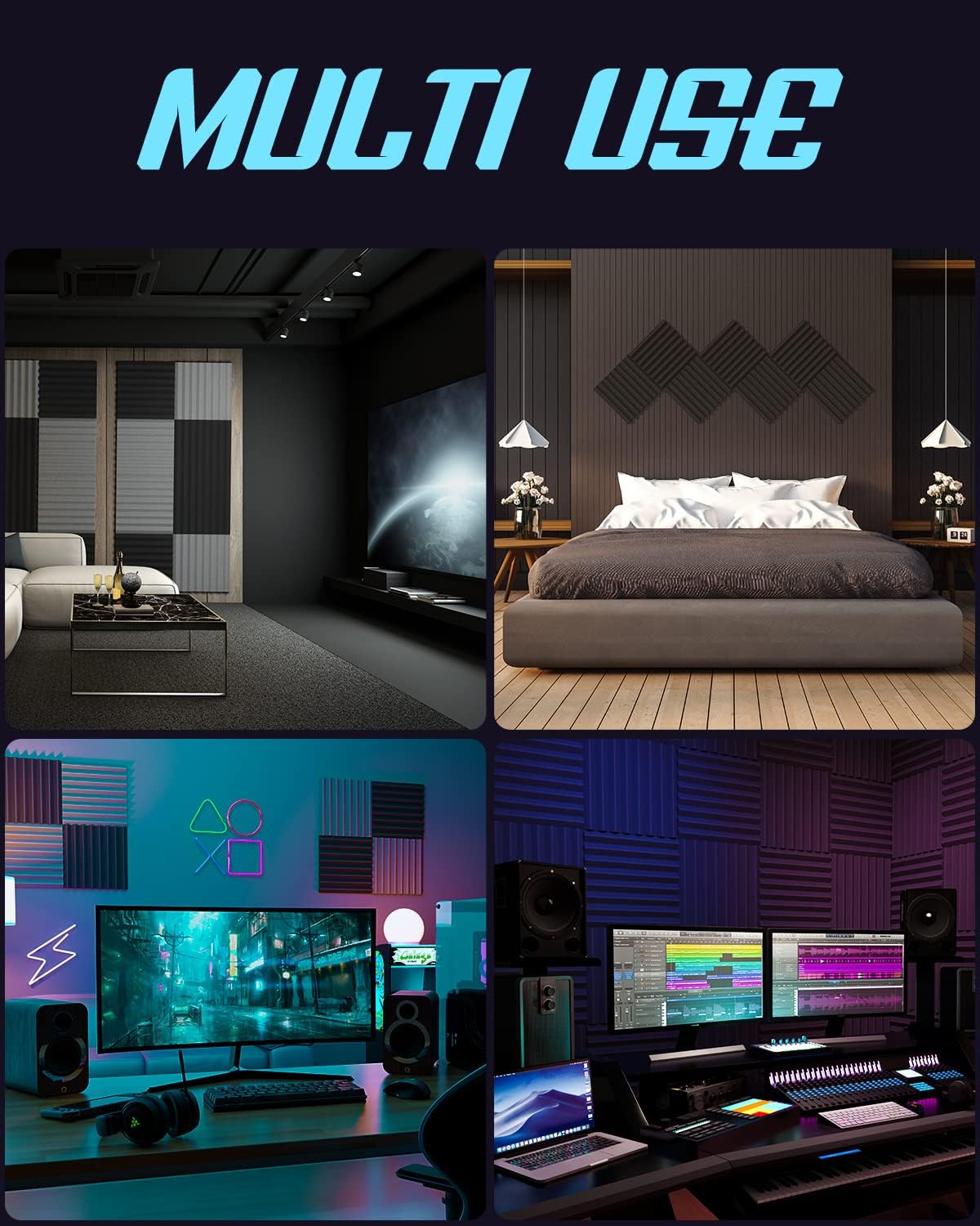 Paneles Acústicos de Espuma, 12 Piezas, 1 X 12 X 12