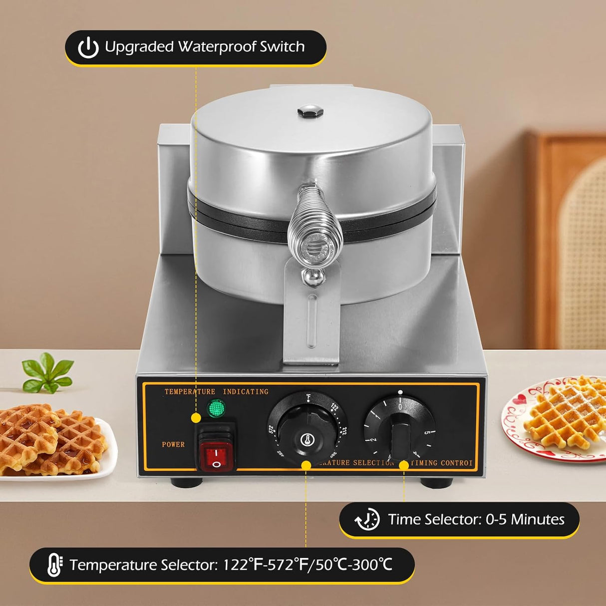 Máquina de Waffles Dyna-Living Acero Inox. 110V 1200W Redonda