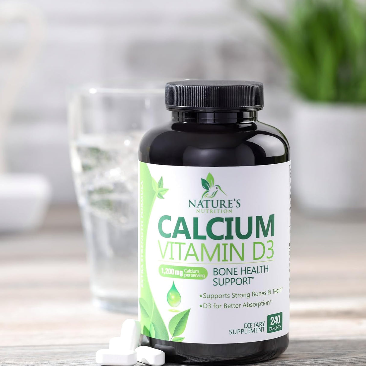Suplemento Calcio 1200 mg más vitamina D3 salud ósea 240 u