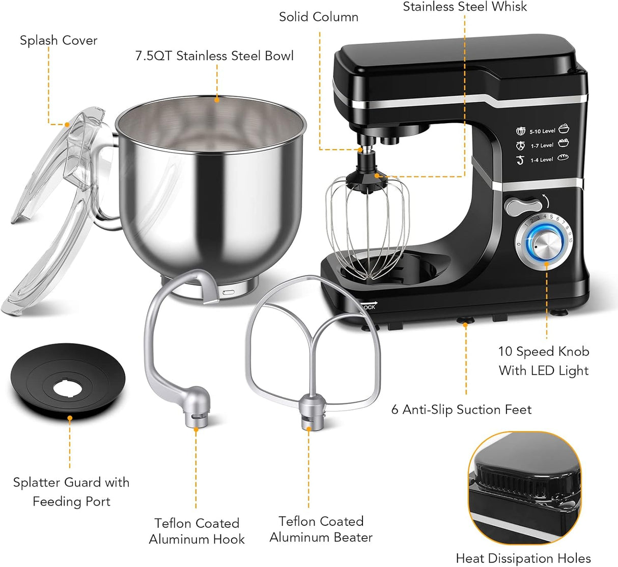 Batidora de Pie 7.5QT, 10 Velocidades, 300W, Modelo MC1