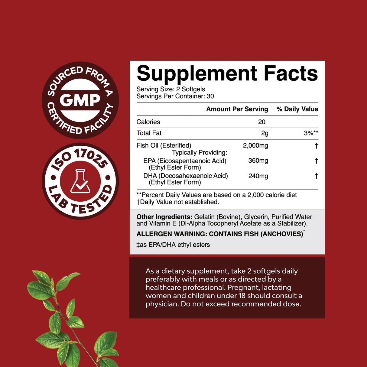 Suplemento de Aceite de Pescado Omega 3 EPA DHA con Vitamina