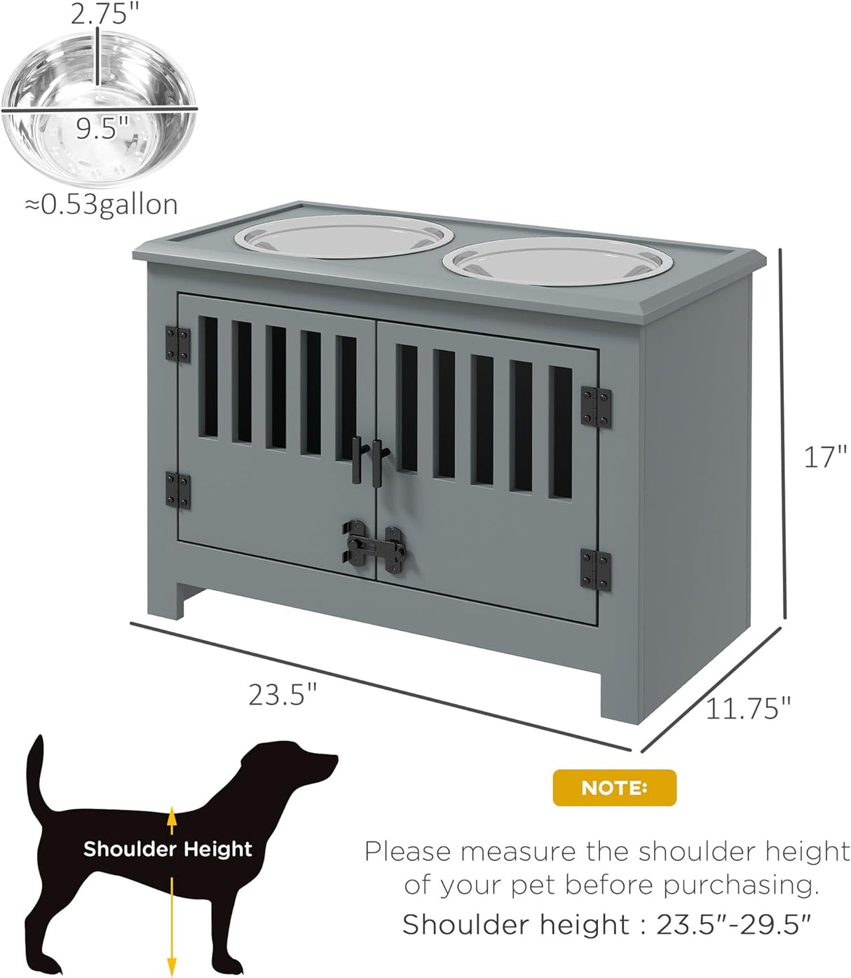 Cuencos elevados grandes para perros con armario PawHut
